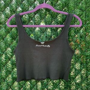 Forever 21 Social Butterfly Crop Tank in Black - Medium, Sleeveless, Embroidered
